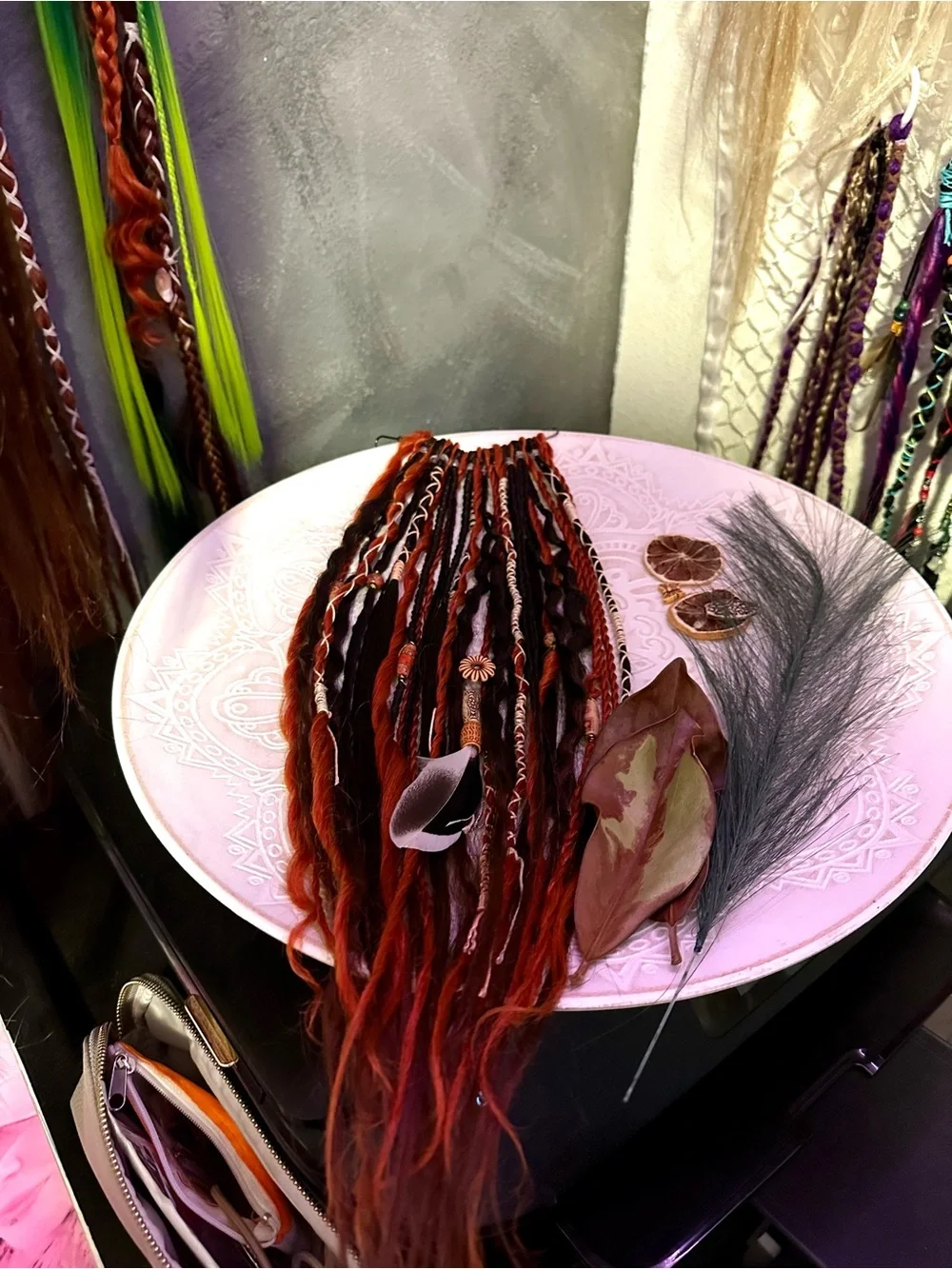Blonde Hair Extensions with Black and Orange Braided Accents